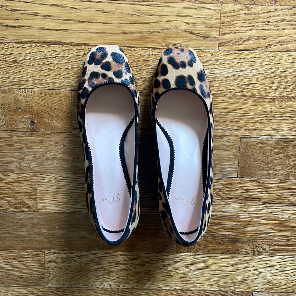 Jcrew leopard genuine calf hair square toe block heeled pumps